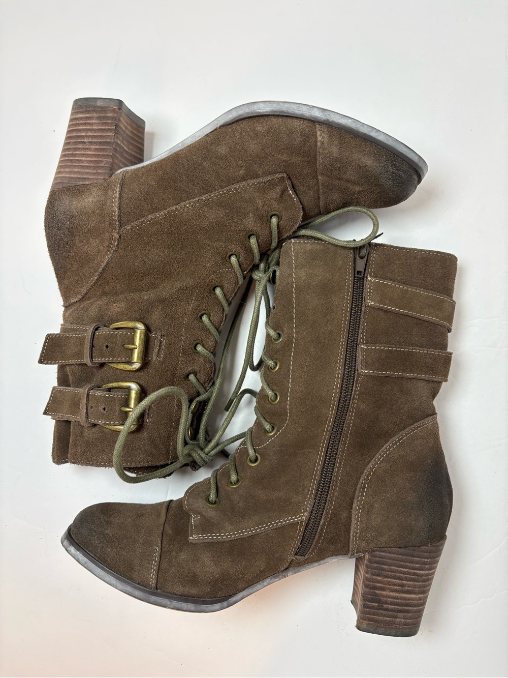 Very Volatile brown suede combat ankle boots zip & lace up size 7.5